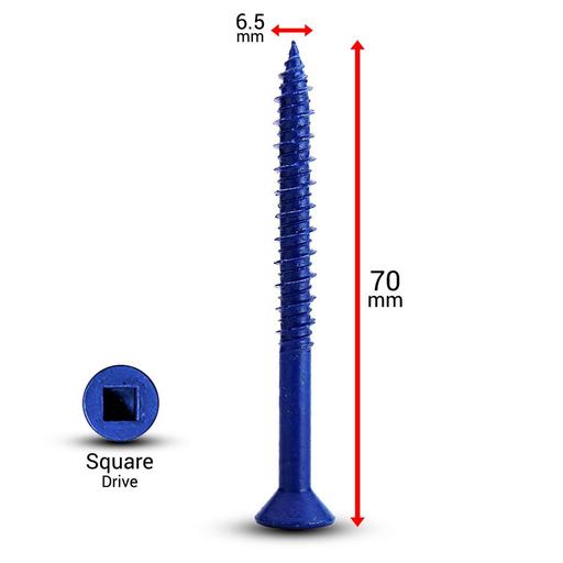 Fixed Fasteners F670CS 100-Pack 6.5 x 70mm Fine Thread Blue Ruspert Countersunk Concrete Screws – image 3