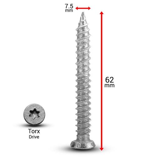 Fixed Fasteners FGMS2 100-Pack 7.5 x 62mm Torx Drive Galvanised All Purpose Screws – image 3