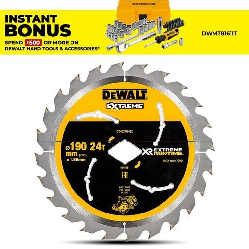 DeWalt DT40270-QZ 190mm (7-1/2") 24T Diamond Shaped Bore Circular Saw Blade