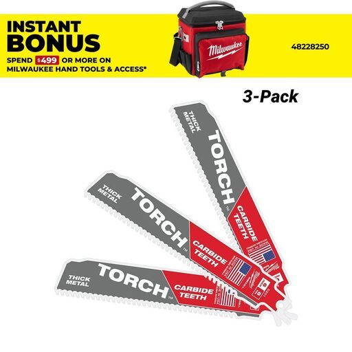 Milwaukee 48475301 (48005301) 3-Pack 150mm The TORCH with Carbide Teeth SAWZALL Recipro Saw Blades