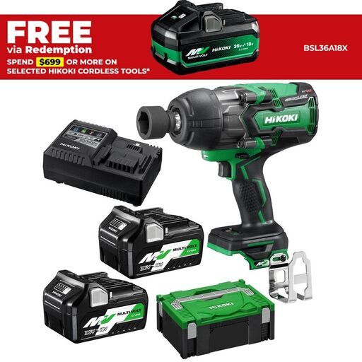 HiKOKI WR36DB(HRZ) 36V 5.0Ah/2.5Ah Li-Ion Cordless Brushless MultiVolt IP56 12.7mm (1/2") Impact Wrench Combo Kit