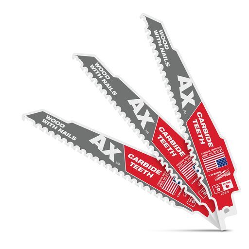 Milwaukee 48475321 (48005321) 3-Pack SAWZALL 150mm (6") THE AX Carbide Teeth Reciprocating Saw Blades – image 4