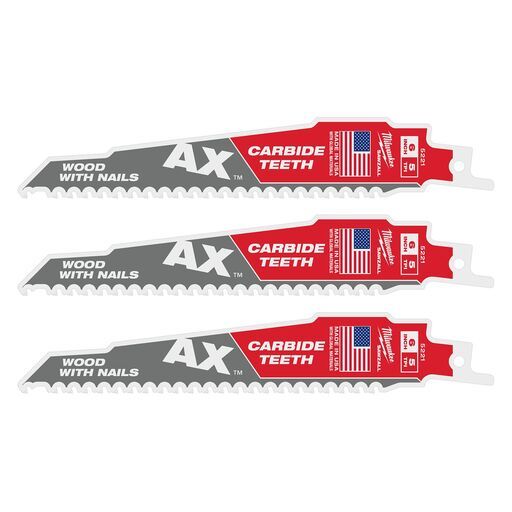 Milwaukee 48475321 (48005321) 3-Pack SAWZALL 150mm (6") THE AX Carbide Teeth Reciprocating Saw Blades – image 5