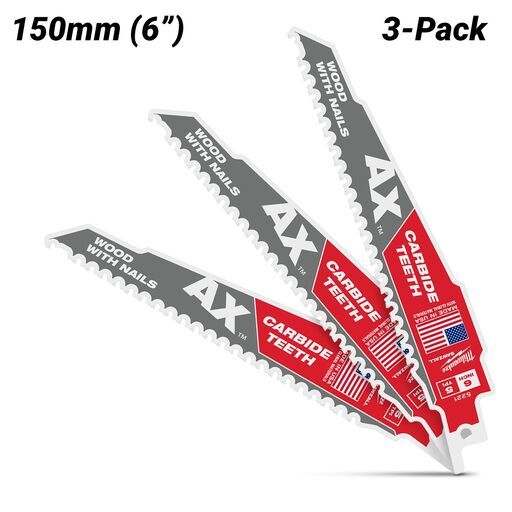 Milwaukee 48475321 (48005321) 3-Pack SAWZALL 150mm (6") THE AX Carbide Teeth Reciprocating Saw Blades – image 2