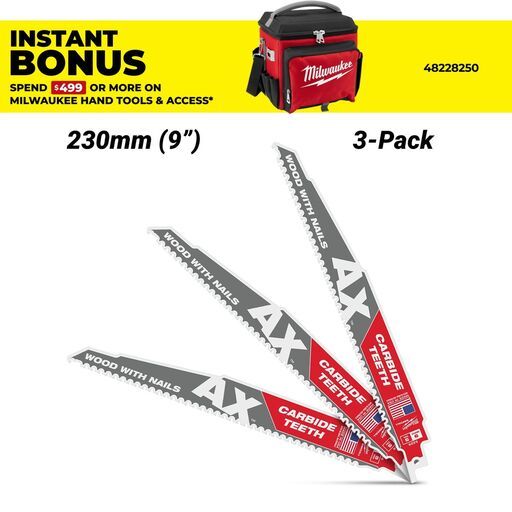 Milwaukee 48475326 (48005326) 3-Pack The AX Carbide Teeth 230mm (9") SAWZALL Reciprocating Saw Blades
