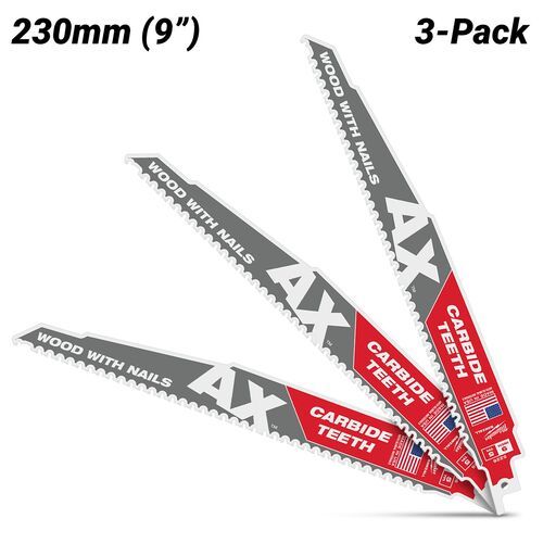 Milwaukee 48475326 (48005326) 3-Pack The AX Carbide Teeth 230mm (9") SAWZALL Reciprocating Saw Blades – image 2