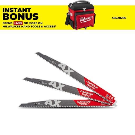 Milwaukee 48005327 3-Pack The AX Carbide Teeth 300mm (12") SAWZALL Reciprocating Saw Blades