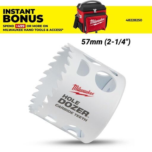 Milwaukee 49560724 57mm (2-1/4") HOLE DOZER Carbide Teeth Bi-Metal Hole Saw