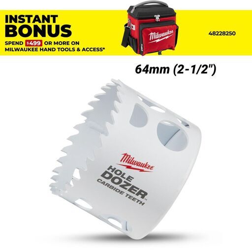 Milwaukee 49560727 64mm (2-1/2") HOLE DOZER Carbide Teeth Bi-Metal Hole Saw