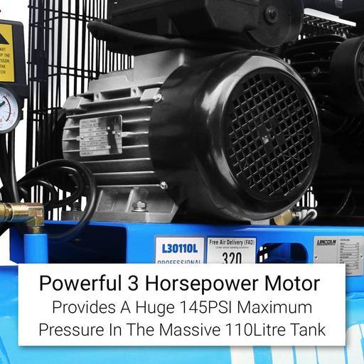Lincoln L30110L 3.0HP 110L Triple Piston Twin Belt Driven Electric Air Compressor – image 5