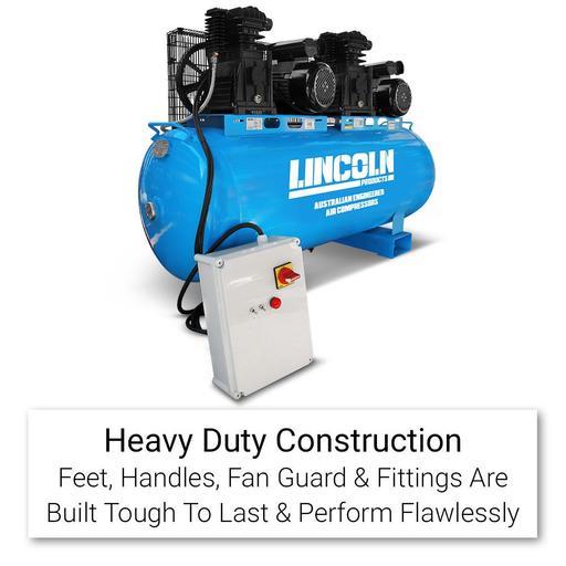 Lincoln L3270DUO 270L 6.0HP (Dual 3.0HP) Single Phase Belt Drive Twin Piston Air Compressor – image 2