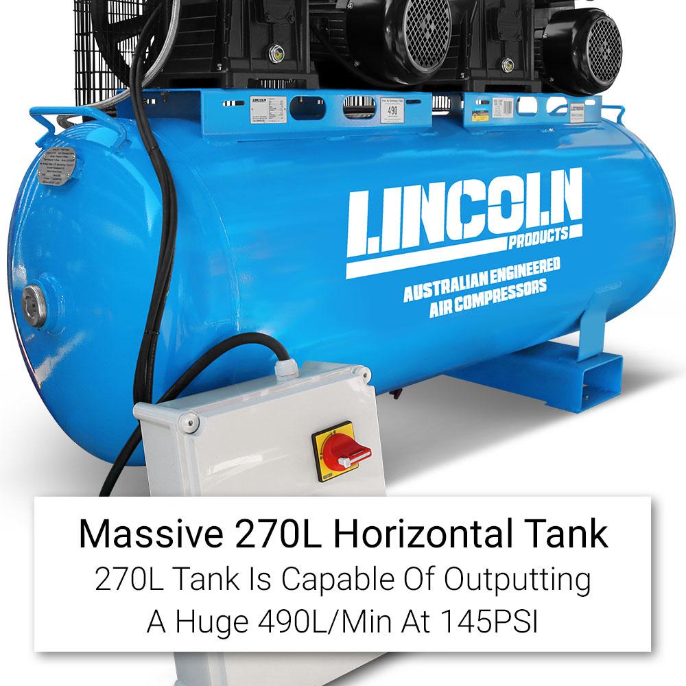 Lincoln L3270DUO 270L 6.0HP (Dual 3.0HP) Single Phase Belt Drive Twin