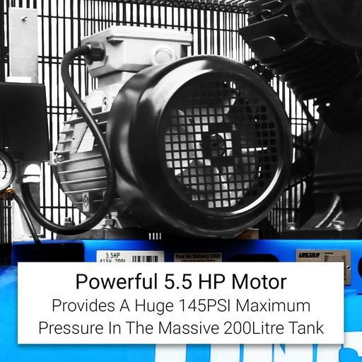 Lincoln L5200T 5.5HP 200L Twin Piston Twin Belt Driven Electric Air Compressor – image 3