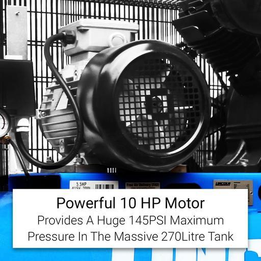 Lincoln L10270T 10HP 270L Triple Piston Twin Belt Driven Electric Air Compressor – image 3