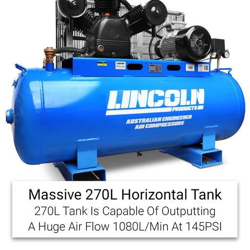 Lincoln L10270T 10HP 270L Triple Piston Twin Belt Driven Electric Air