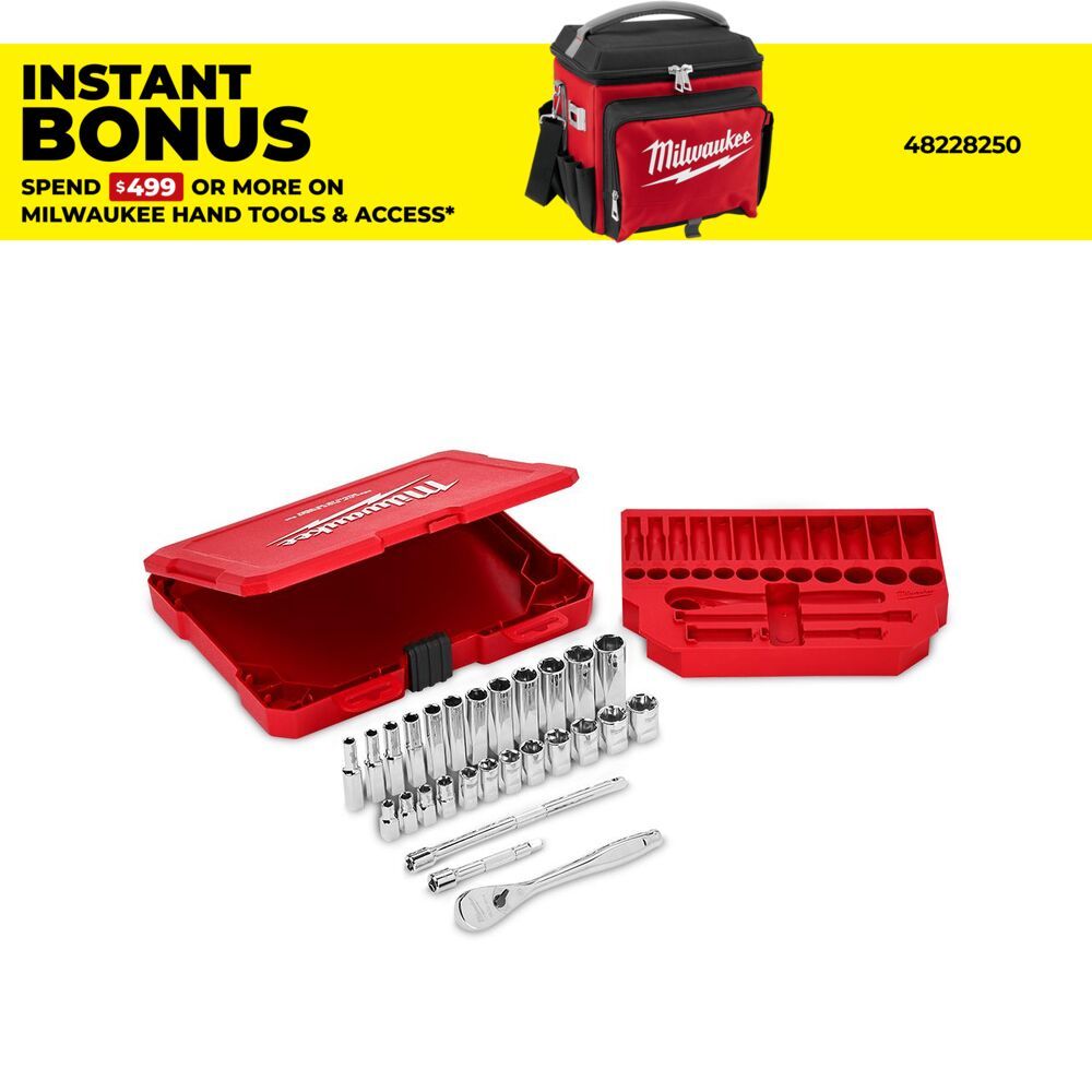 Milwaukee 48229504 28pce 1/4" Drive Ratchet & Socket (Metric) Set – image 1