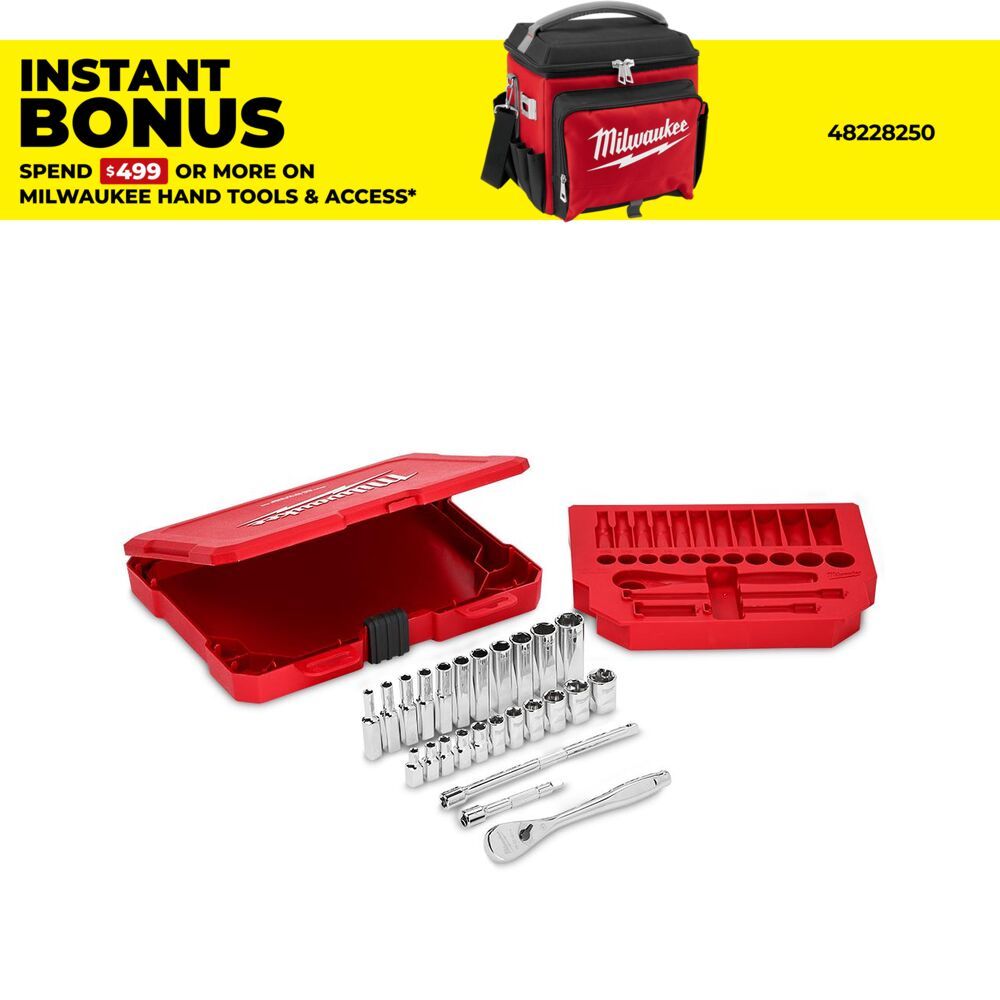 Milwaukee 48229404 26pce 1/4" Drive Ratchet & Socket SAE (Imperial) Set – image 1