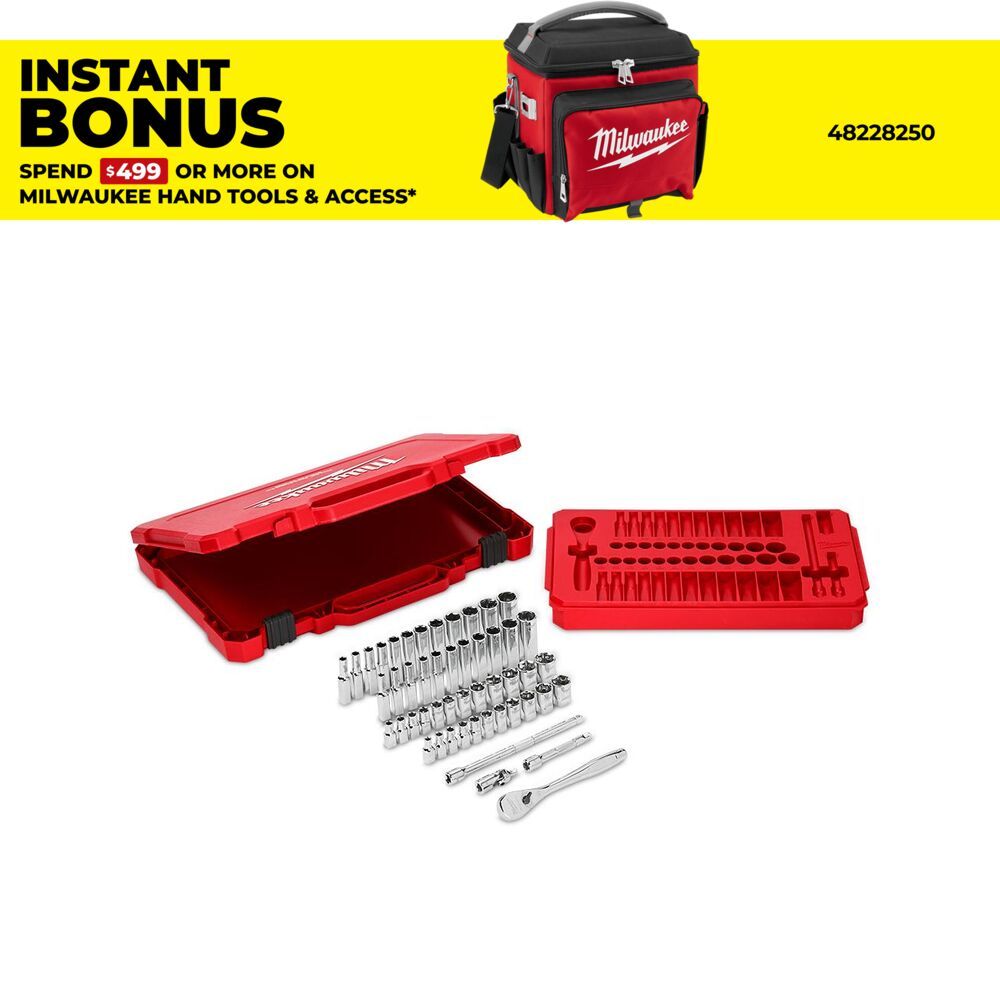 Milwaukee 48229004 50pce 1/4" Drive Ratchet & Socket SAE (Imperial & Metric) Set – image 1