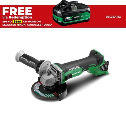 HiKOKI G18DBL(H5Z) 18V Li-Ion Cordless Brushless 125mm (5") Angle Grinder Slide Switch - Skin Only