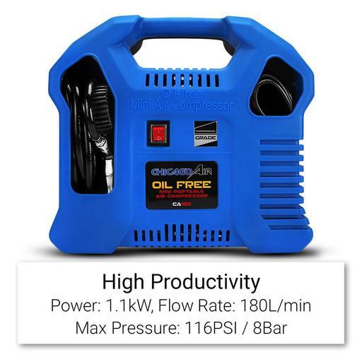 Chicago Air CA180 1.1kW 116PSI 180L/min Oil Free Hi-Flow Mini Portable Air Compressor – image 2
