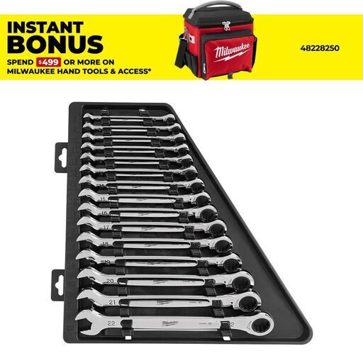 Milwaukee 48229516 15pce Metric Ratcheting Combination Wrench Set