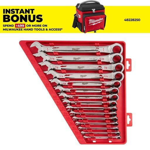 Milwaukee 48229416 15pce SAE (Imperial) Ratcheting Combination Wrench Set