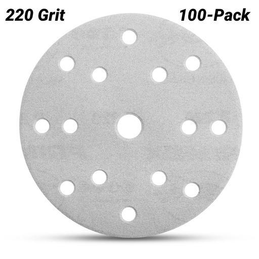 Primex 7388 100-Pack 150mm (6") 15 Hole Premium Aluminium Oxide 220 Grit Sanding Discs - MADE IN FRANCE