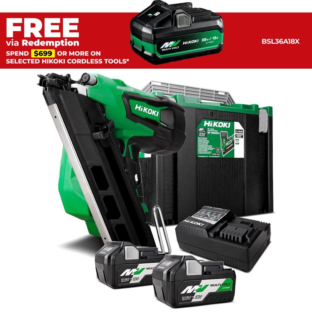 HiKOKI NR1890DBCL(HRZ) 18V Li-Ion Cordless Brushless 90mm Strip Framing Nailer Combo Kit – image 1