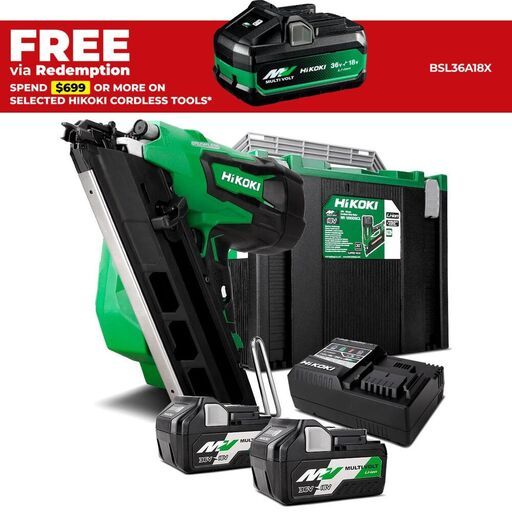HiKOKI NR1890DBCL(HRZ) 18V Li-Ion Cordless Brushless 90mm Strip Framing Nailer Combo Kit