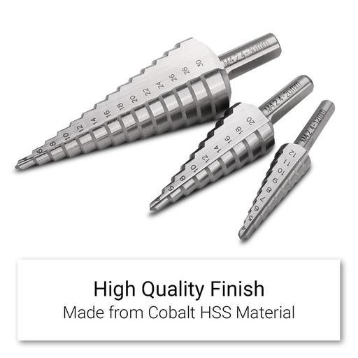 Xtorque XSDC03 3pce HSS Cobalt Metric Step Drill Straight Flute M42 Set – image 3