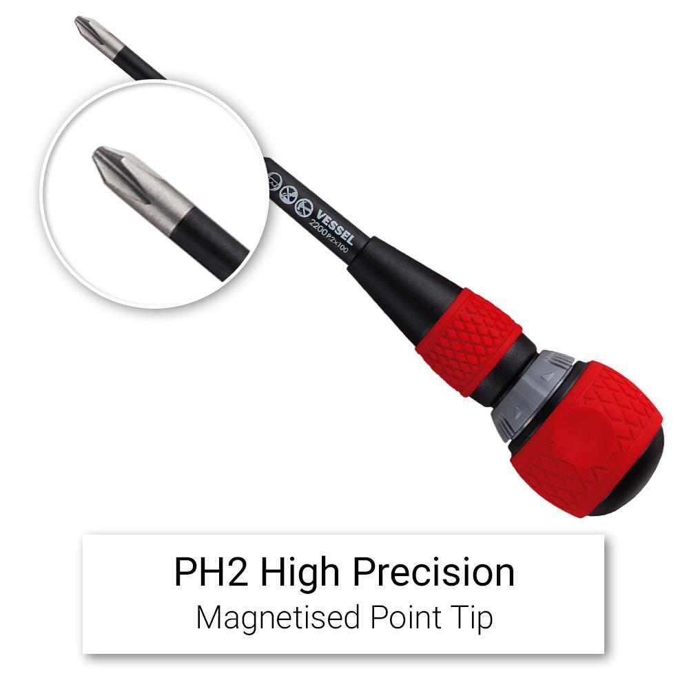 Vessel 2X100 Phillips PH2 x 100mm 36 Teeth Gear Ball Ratchet Screwdriver – image 4