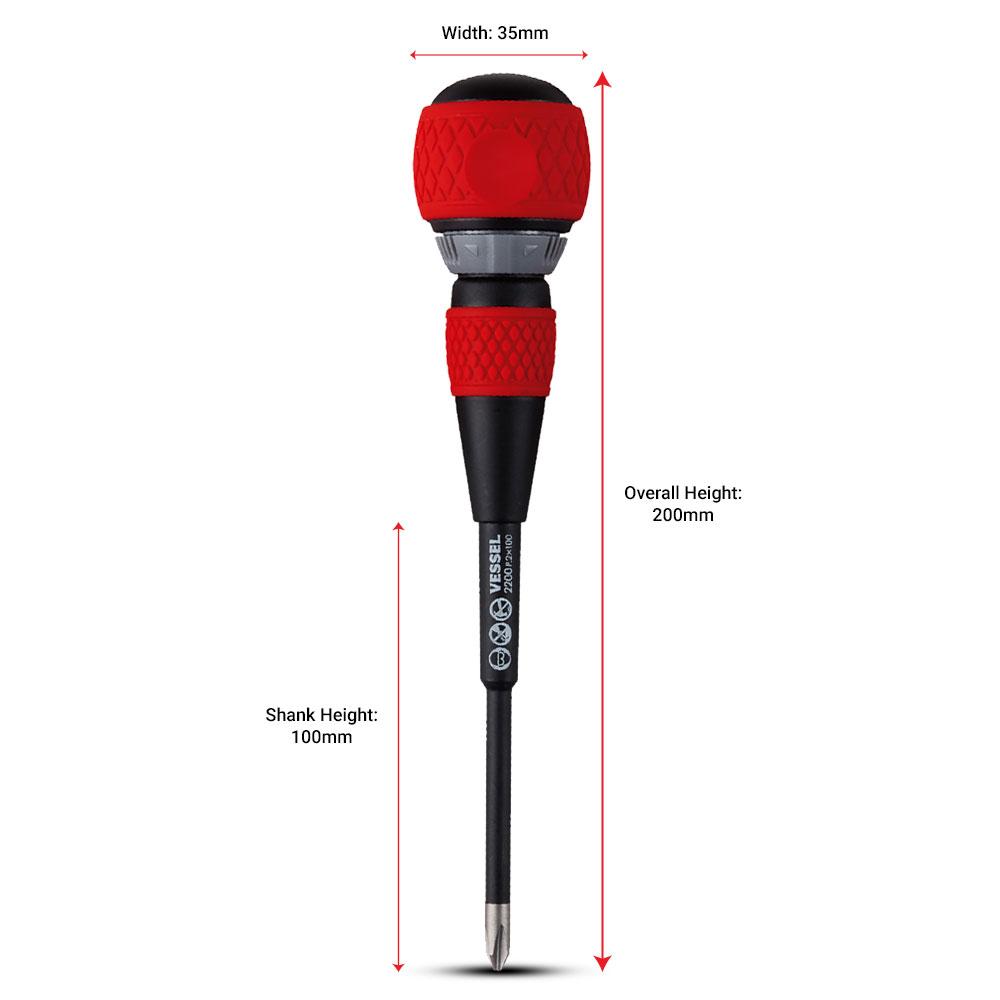 Vessel 2X100 Phillips PH2 x 100mm 36 Teeth Gear Ball Ratchet Screwdriver – image 2