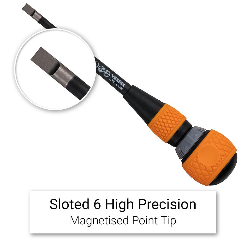 Vessel 6X100 Slotted 6mm x 100mm 36 Teeth Gear Ball Ratchet Flat Head