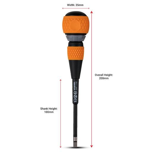 Vessel 6X100 Slotted 6mm x 100mm 36 Teeth Gear Ball Ratchet Flat Head Screwdriver – image 2