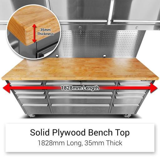 Daytona D153SS 72" Stainless Steel Mobile Work Bench with 15 Drawers Tool Chest & 3 Door Cabinet – image 4