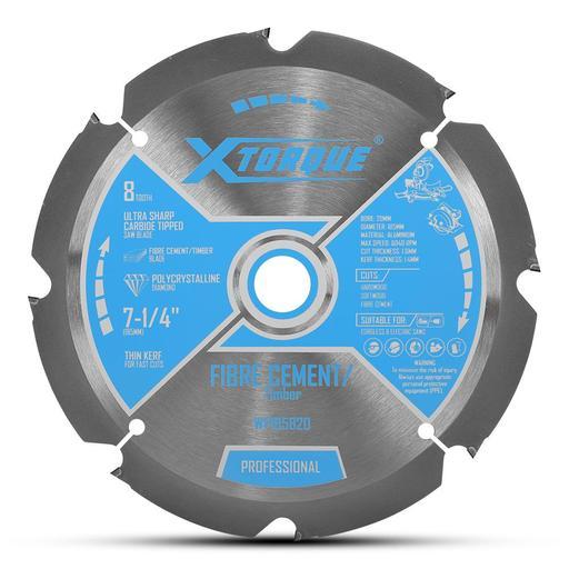 Xtorque WP185820 185mm (7-1/4") 8-Tooth PCD Fibre Cement / Timber Carbide Tipped Saw Blade