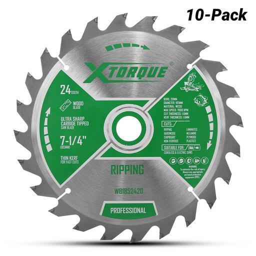Xtorque WB1852420-10 10-Pack 185mm (7-1/4") 24-Tooth Wood Ripping Carbide Tipped Saw Blade