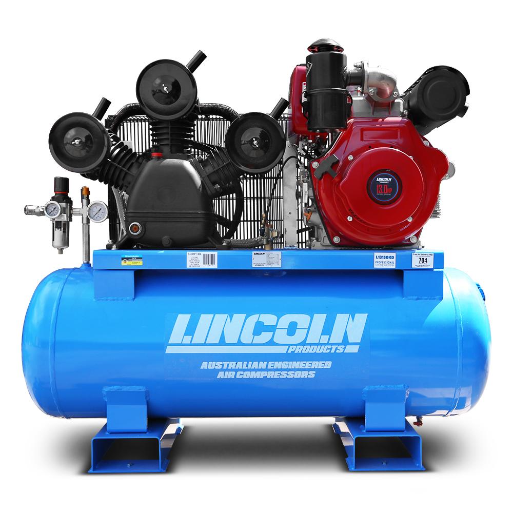 Lincoln L13150KD 13HP 150L Triple Piston Belt Driven Diesel Powered Air