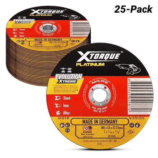 Xtorque XPFI180-25 Platinum 25-Pack 180mm (7") 1.6mm Flat Center Platinum Inox Cutting Disc - MADE IN GERMANY