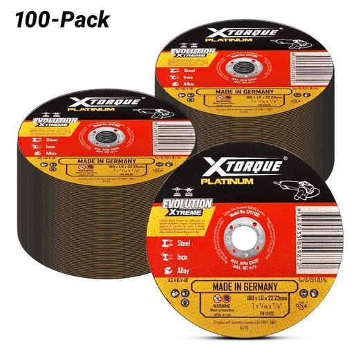 Xtorque XPFI180-100 Platinum 100-Pack 180mm (7") 1.6mm Flat Center Platinum Inox Cutting Disc - MADE IN GERMANY