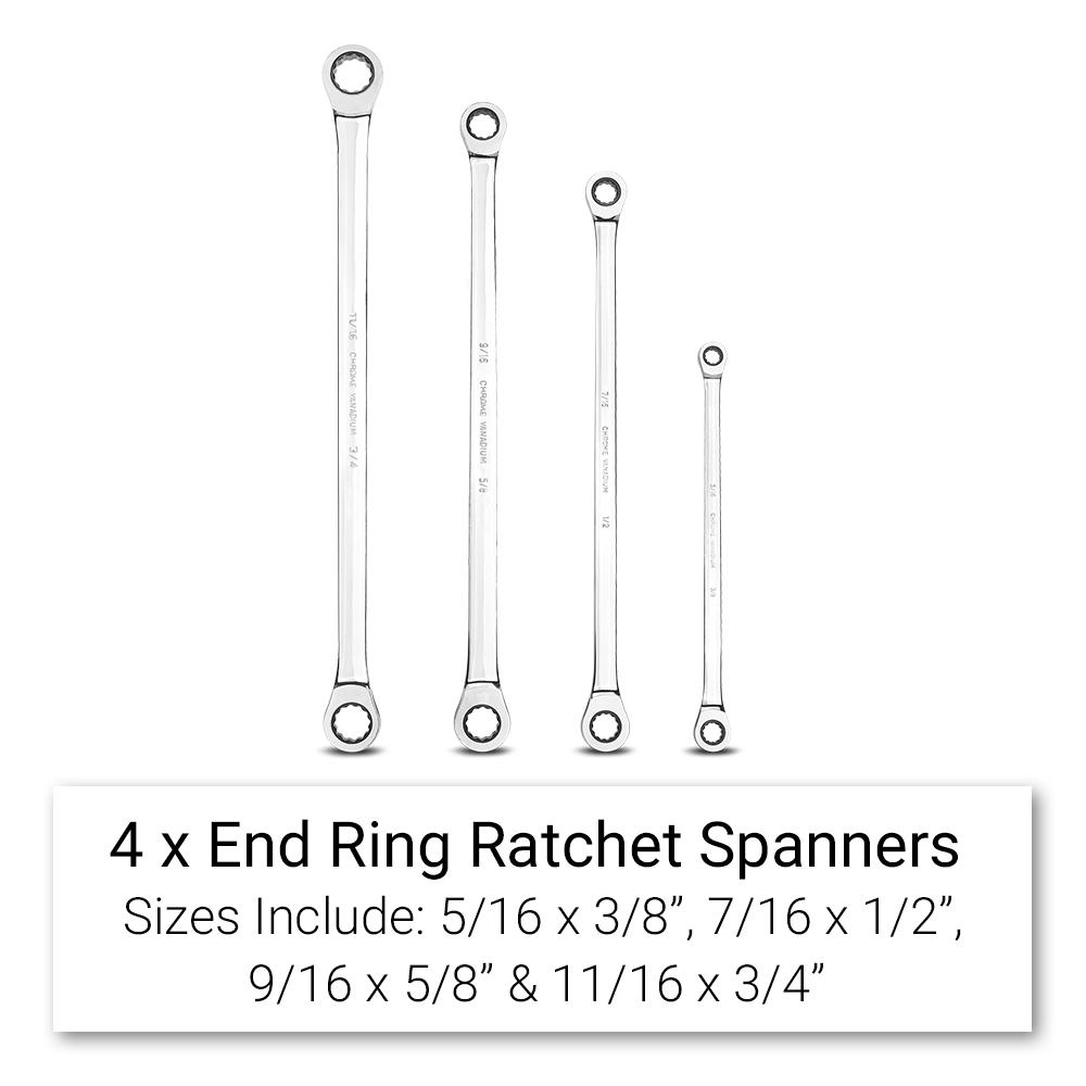 Daytona D4ELAF 4pce AF 72-Tooth Extra Long Ratcheting End Ring Spanner Set – image 2