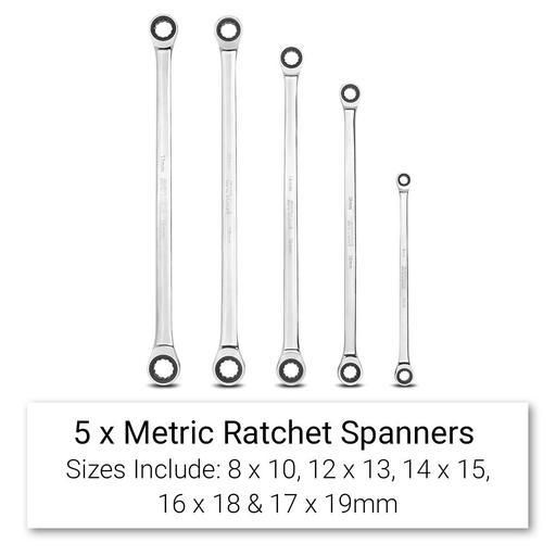 Daytona D5PELM 5pce Metric 72-Tooth Extra Long Ratcheting End Ring Spanner Set – image 2