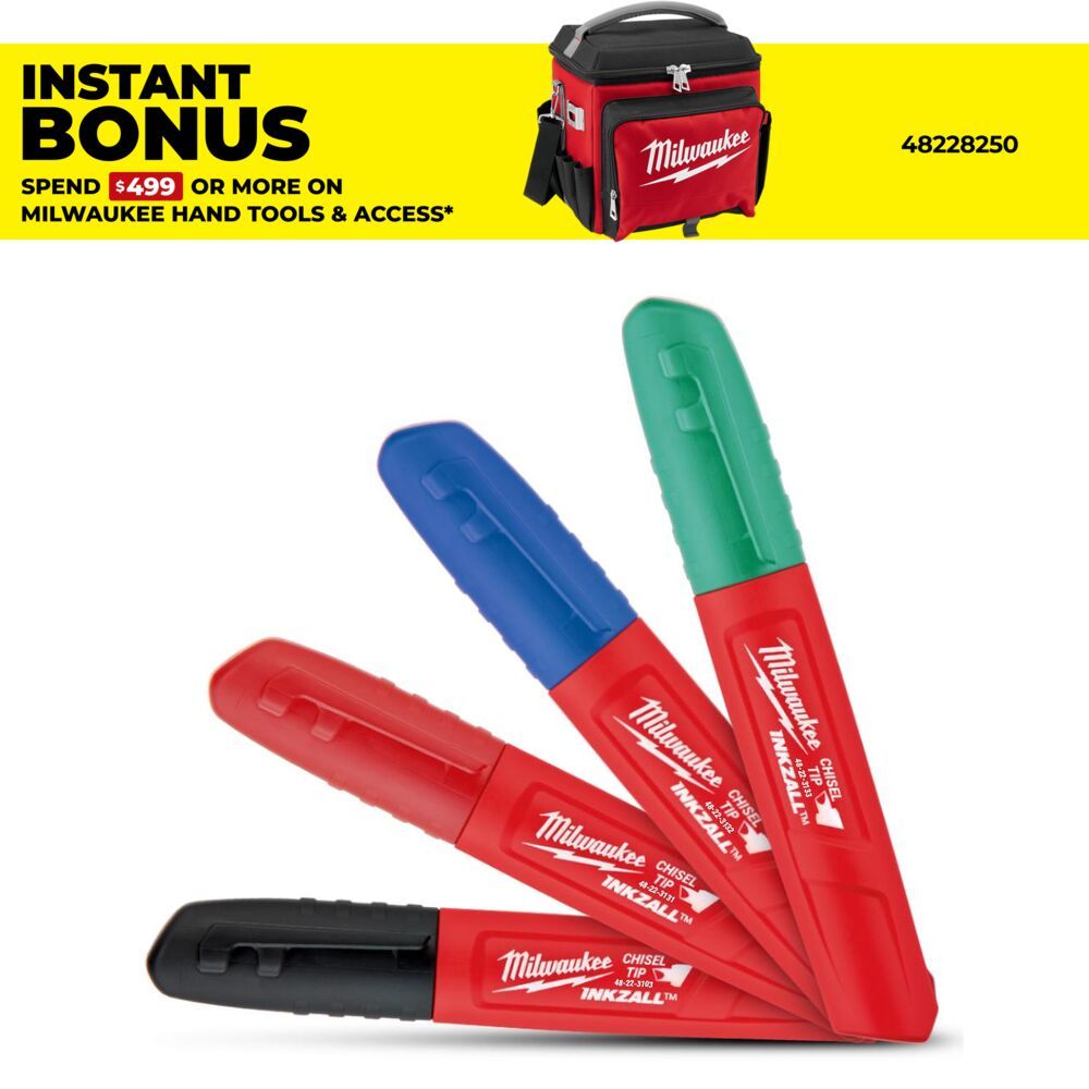 Milwaukee 48223109 INKZALL 4-Pack Chisel Tip Coloured Markers – image 1