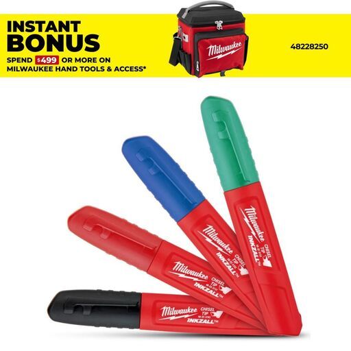Milwaukee 48223109 INKZALL 4-Pack Chisel Tip Coloured Markers