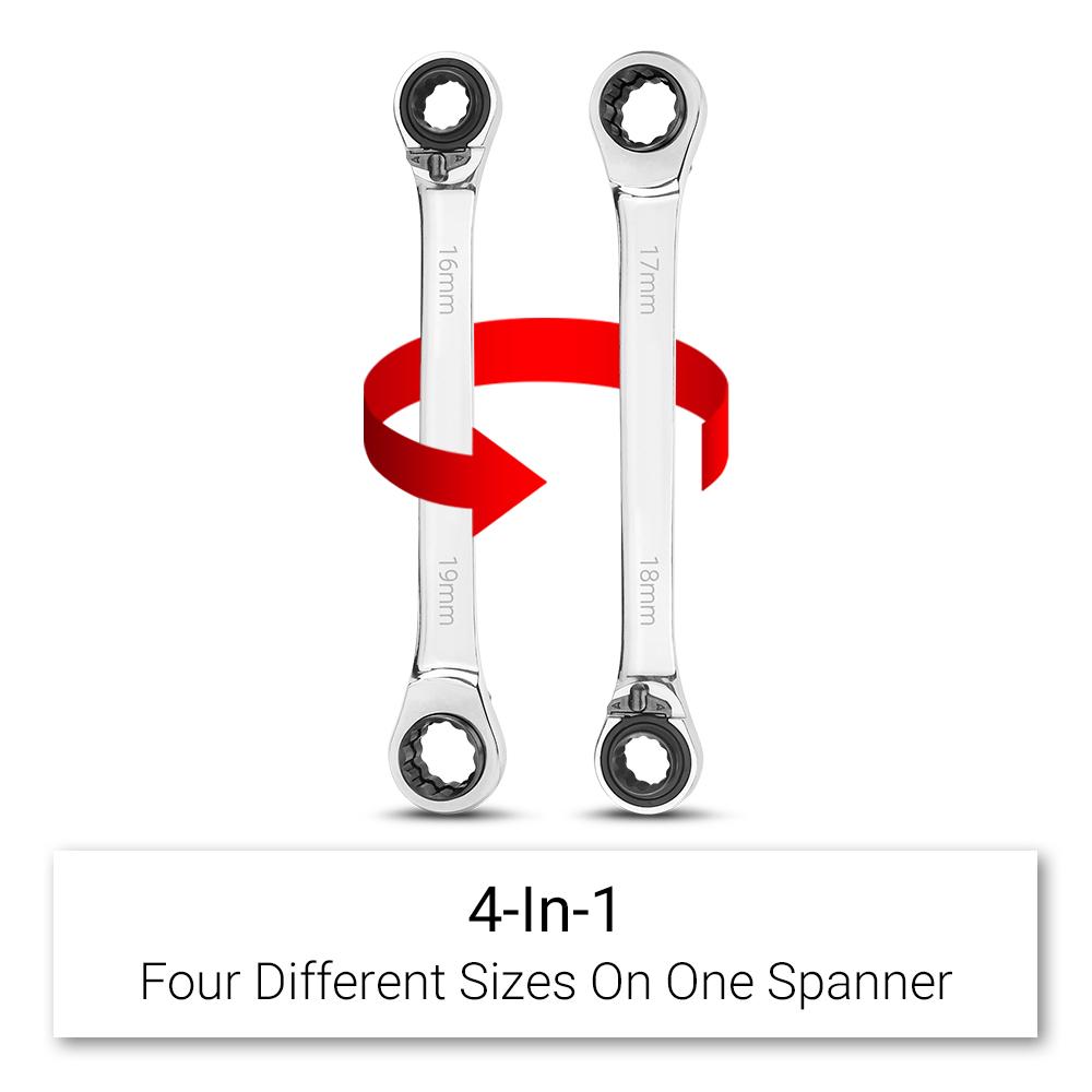 Daytona D4117 16-17mm / 18-19mm Metric 4-In-1 72-Tooth Reversible Ratcheting Spanner – image 4