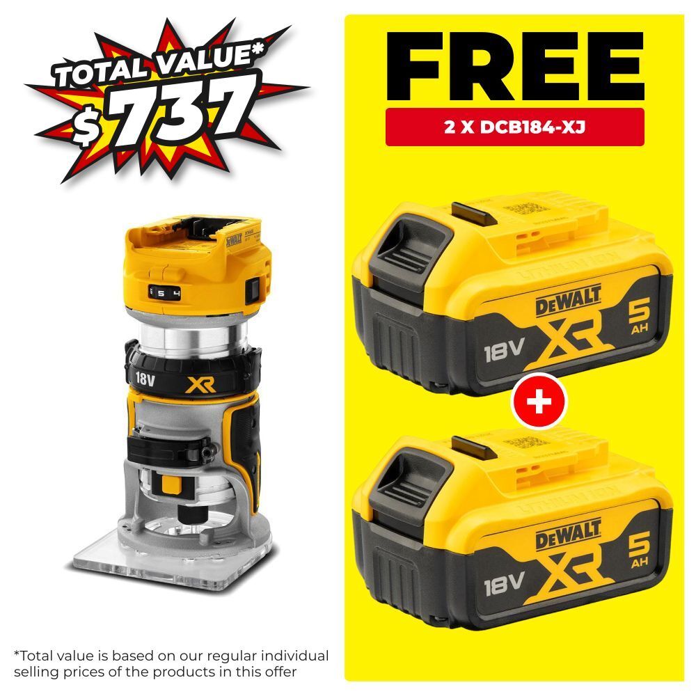 DeWalt DCW600N-XJ 18V XR Li-ion Cordless Brushless 8mm (1/4") Laminate Trimmer Router - Skin Only – image 1