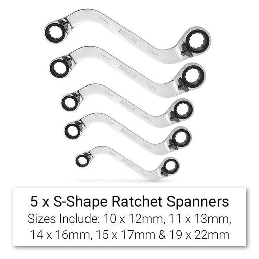 Daytona DSRRSS 5pce Metric 72-Tooth S-Shape Ring Reversible Ratchet Spanner Set – image 2