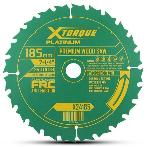 Xtorque X24185 Platinum 185mm (7-1/4") 24-Tooth Premium Wood Carbide Tipped Saw Blade - MADE IN JAPAN