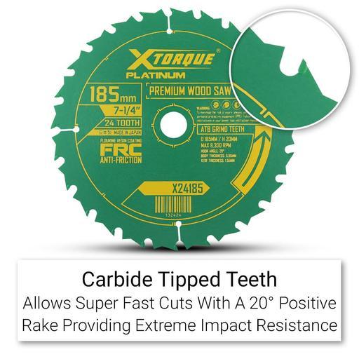 Xtorque X24185 Platinum 185mm (7-1/4") 24-Tooth Premium Wood Carbide Tipped Saw Blade - MADE IN JAPAN – image 3