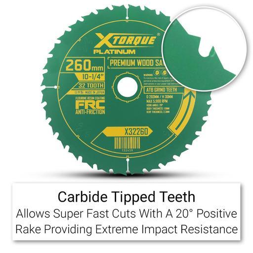 Xtorque X32260 Platinum 260mm (10-1/4") 32-Tooth Premium Wood Carbide Tipped Saw Blade - MADE IN JAPAN – image 3